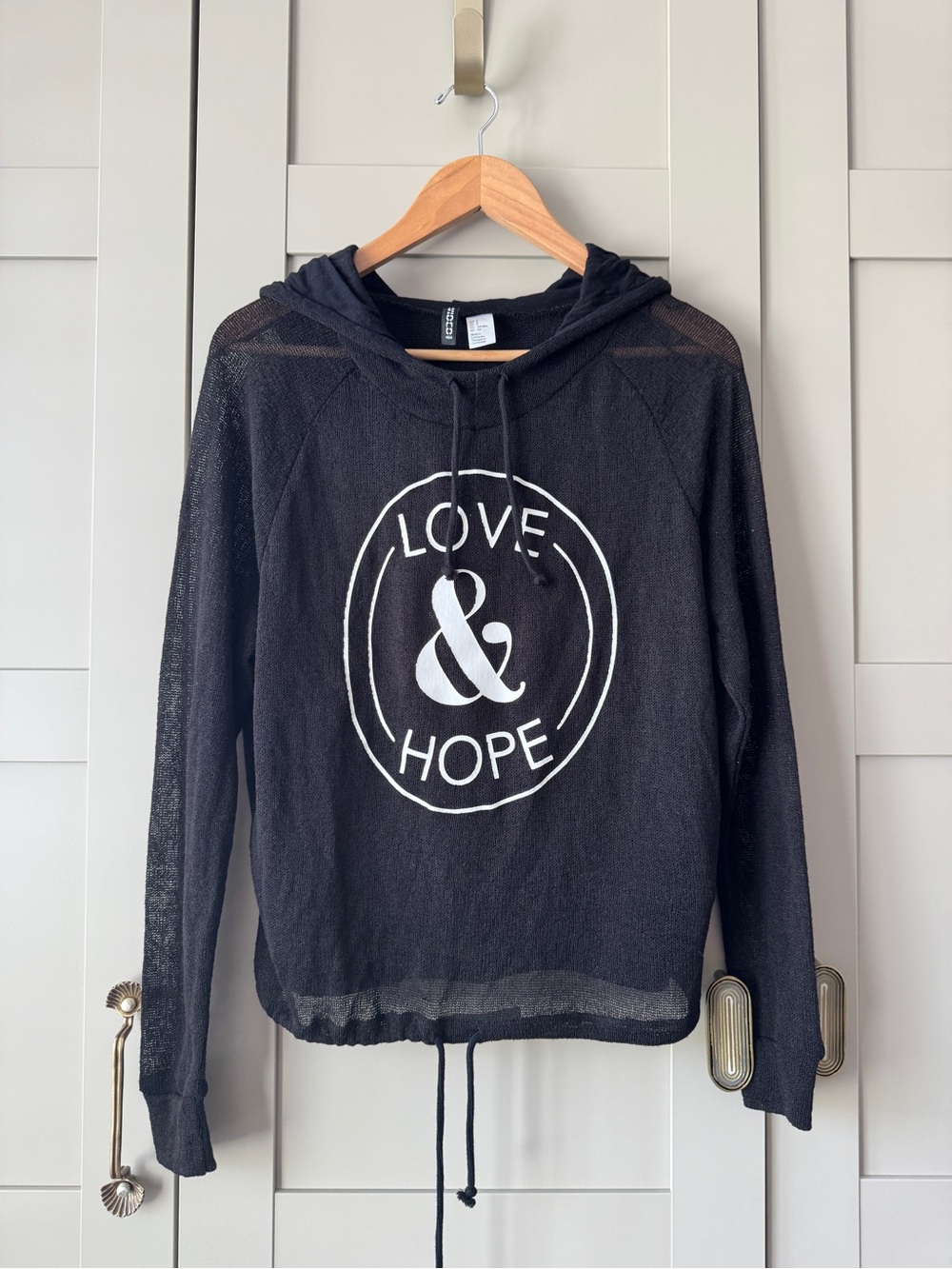 H&M Black Hooded Sweater with White Love & Hope Graphic